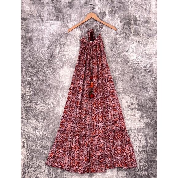 MISA Los Angeles Dress XS Womens Patterned Tassel Detail Chiffon Midi - Picture 1 of 8